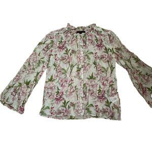 Marchesa‎ Voyage $375 Women's Silk Sheer Long Sleeve Pink Floral Button Down 6